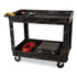 RUBBERMAID COMMERCIAL PROD. 9T6700BLA Heavy-Duty Flat-Handle Maintenance/Utility Cart, Plastic, 2 Shelves, 500 lb Capacity, 24" x 40" x 31.25", Black
