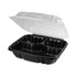 PACTIV EVERGREEN CORPORATION DC109310B000 EarthChoice Vented Dual Color Microwavable Hinged Lid Container, 3 Compartments, 34 oz, Black/Clear, Plastic, 132/Carton