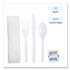 BOARDWALK FKTNSMWPSWH Six-Piece Cutlery Kit, Mediumweight, Fork/Knife/Napkin/Pepper/Salt/Spoon, Plastic, White, 250/Carton