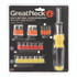 GREAT NECK SAW MFG. 92018 Ratcheting Screw/Nut Driver Set, 34-Piece, Hex/Phillips/Slotted/Star Bits, Metric/SAE Sockets, 8" Long, Yellow/Black Handle