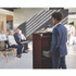 ADIROFFICE I66107MA Wood Mobile Presentation Lectern Speaker Stand with Shelves, 22.44 x 16.53 x 45.98, Mahogany