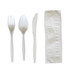 BOARDWALK 4COMBOKITPP Four-Piece Polypropylene Cutlery Kit, Mediumweight, Fork/Knife/Napkin/Spoon, Plastic, White, 250/Carton