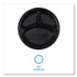 BOARDWALK PLTHIPS10BL3 Hi-Impact Plastic Dinnerware, 3-Compartment Plate, 10" dia, Black, 125/Sleeve, 4 Sleeves/Carton