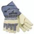 MCR SAFETY 1936L Grain Leather Palm Gloves, Gunn Cut, Wing Thumb, Large, Blue Striped/White, 12 Pairs