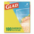 CLOROX SALES CO. Glad® 60771 Fold Top Food Storage Plastic Sandwich Bags, 6.5 x 5.5, Clear, 180 Bags/Box, 12 Boxes/Carton