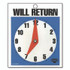 U. S. STAMP & SIGN Headline® 9382 Double-Sided Open/Will Return Sign with Clock Hands, Plastic, 7.5 x 9