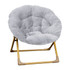 Give your kids the perfect place to hang out with the plush softness of this mini saucer chair.  Contemporary Kids Mini Folding Saucer Chair  Faux Fur Uphostery  Thickly Padded Back and Seat for Comfort  Foldable Design for Storage and Portability  Steel Frame Holds up to 150 LBS. Static Weight  Locking Legs and Anti-Tip Corners for Safety  Tested and Certified to Comply with all USA Toy Safety Regulations  Wipe Clean with a Mild Detergent and Damp Cloth  No Assembly Required
