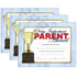 These beautiful, authentically designed Hayes certificates are printed in full color and on high quality paper.  They will become a keepsake from that special day for years to come.  These blank certificates can be handwritten or printed with a downloadable template.  Measures 8.5in x 11in.  Very Important Parent Award Certificate features a light blue background with an image of a trophy.  Each pack includes 30 certificates.  Sold as 3 packs for a total of 90 certificates.  Certificate reads: Very Important Parent Award This Honor Is Bestowed Upon _____ in recognition of faithful and devoted service while participation in _____ Awarded at _____ this _____ day of _____ year of _____.  These blank parent certificates can be personalized with their name and information regarding the award.