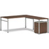 HON HONMOD089  Mod 66inW L-Station Table Writing Desk With Mobile Pedestal, Sepia Walnut/Cool Neutral/Silver