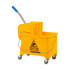 Take care of spills in the workplace with the Mind Reader Mobile Heavy-Duty Mop Bucket With Upward Press Wringer. The upward press wringer easily extracts excess water from the mop, reducing discomfort in the process, and the bucket has 4 caster wheels that make it simple to maneuver the bucket between rooms.  Holds and transports floor cleaning solutions.  Made of durable plastic.  Holds up to 5.5 gallons of liquid.  Upward press wringer extracts excess water from the mop with ease. Reduces the need to bend over for ergonomic comfort.  Large metal handle allows for easy carrying.  Boasts 4 non-marking caster wheels for convenient mobility that won't leave marks on the floor.  Corrosion-resistant for lasting use.  Removable panel keeps dirty water separate from clean water.