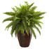 NEARLY NATURAL INC. 8157 Nearly Natural 20inH Boston Fern Artificial Plant With Decorative Planter, 20inH x 14inW x 14inD, Brown/Green