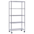 Customize your storage with the Edsal Muscle Rack Adjustable Mobile Wire Shelving. The shelving is made of steel for durability, and it features an open wire design to help limit dust accumulation. The leveling feet allow for placement on uneven surfaces.  Made of durable steel.  Open wire shelving helps limit dust accumulation.  Adjustable shelving moves in 1in increments.  Leveling feet allow for placement on uneven surfaces.  NSF certified for dry food storage.  Includes 3in rubber casters for mobile use.  Weight capacity tested to support 495 lb (99 lb per shelf).  Assembly required.  Backed by the manufacturer's 1-year limited warranty.