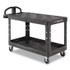 RUBBERMAID COMMERCIAL PROD. 4545 BLA Heavy-Duty Utility Cart with Flat Shelves, Plastic, 2 Shelves, 500 lb Capacity, 25.25" x 54" x 36", Black