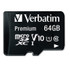 VERBATIM CORPORATION 44084 64GB Premium microSDXC Memory Card with Adapter, UHS-I V10 U1 Class 10, Up to 90MB/s Read Speed