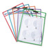 LEARNING RESOURCES LER0477 Write and Wipe Pockets, Medium-Duty, Top Load, 10" x 14" Insert, Clear Front, Assorted Color Border, 5 Pockets