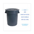 BOARDWALK 44GLWR GRA Round Waste Receptacle, 44 gal, Plastic, Gray