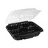 PACTIV EVERGREEN CORPORATION DC109330B000 EarthChoice Vented Dual Color Microwavable Hinged Lid Container, 3-Compartment Base/Lid, 54 oz, Black/Clear, Plastic, 132/CT
