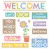 Create a kind and encouraging learning environment with the Always Welcome Bulletin Board Set. Large welcome sign and buildable phrases & posters can be combined in endless ways to make an inviting space.  Nature-inspired messages, accents, and colors can be used to welcome everyone, celebrate achievements, encourage one another, and spread kindness.  Building empathy & resiliency is a creative, collaborative process.  Large welcome sign (36in wide), 16 mix N match phrases & words, and 12 nature-themed accents included.