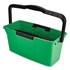 Ungers bucket has a capacity of 3 gallons, with a narrow, compact design that provides ample room for your tools, and two shelves to safely store your washer and window squeegee. The new, ergonomic handle with vertical positioning offers comfort when carrying, can be fixed in place, and doesnT fold unintentionally.  Compact design for easy storage and transport.  Durable handle fits comfortably in your hand.  Two convenient water spouts.  Internal measuring scale.  Accommodates up to 14in washer.