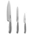 Keep your kitchen cutlery collection well stocked with this Cuisinart Graphix Collection 3-Piece Knife Set. Featuring precision tapered ground blades, these knives narrow gradually to a sharp, fine edge.  High-carbon stainless steel blades for precision and accuracy.  Precision-tapered ground blades narrow gradually to an extremely sharp, fine edge.  Textured handles make for comfortable cutting.  Set includes an 8in chef knife, 5-1/2in serrated utility knife and 3-1/2in paring knife.