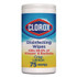 CLOROX SALES CO. 01628 Disinfecting Wipes, Bleach Free Cleaning Wipes, 1-Ply, 7 x 7.75, Crisp Lemon, White, 75/Canister, 6 Canisters/Carton