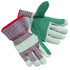 MCR Safety Industrial Standard Shoulder Split Gloves, Large, Double Palm, C Grade Shoulder Leather, Cotton, Green/Gray w/Red Stripes