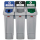 RUBBERMAID COMMERCIAL PROD. 2007918 Slim Jim Recycling Station Kit, 3-Stream Landfill/Mixed Recycling, 69 gal, Plastic, Blue/Gray/Green