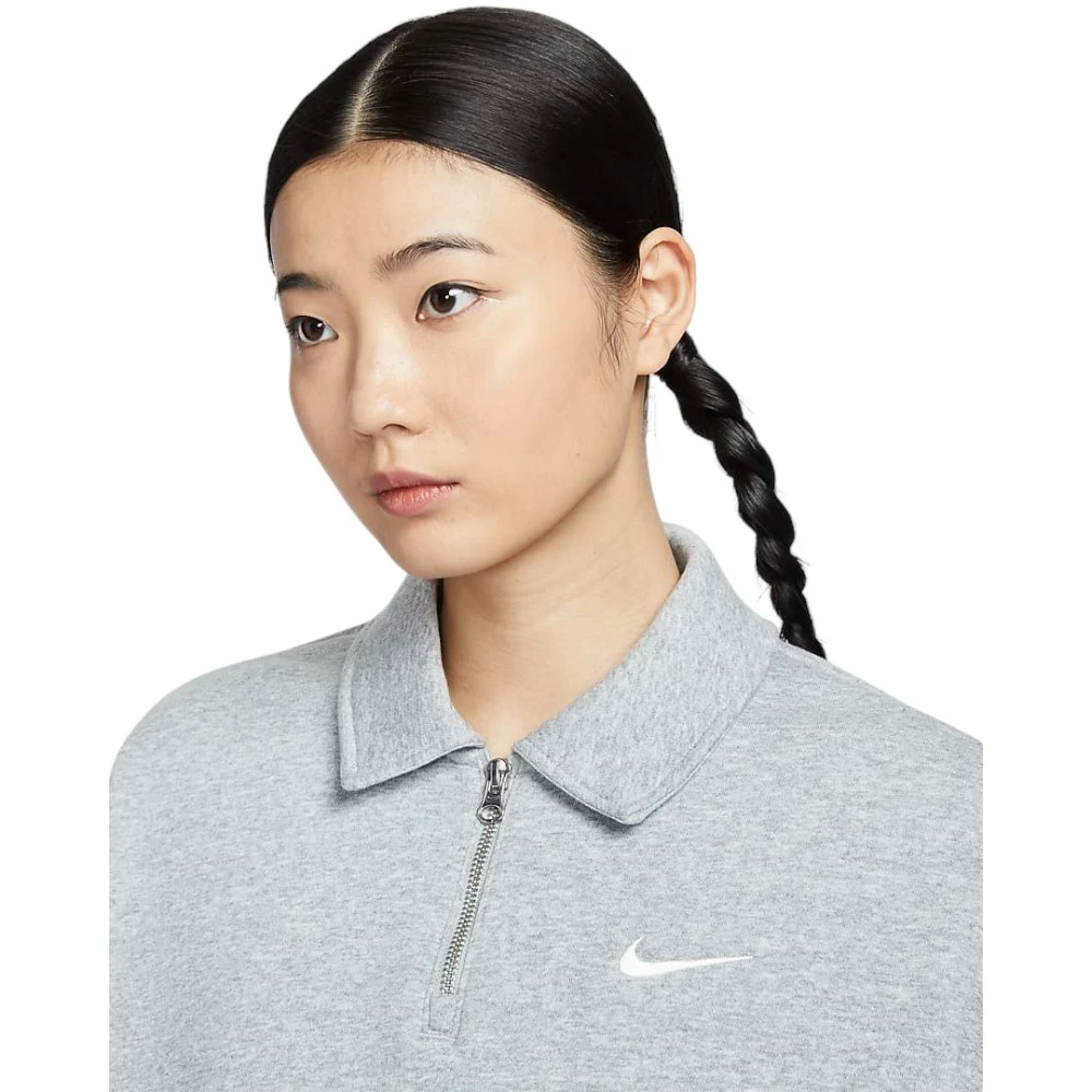 Nike Women's Gray Oversized Short-Zip Fleece