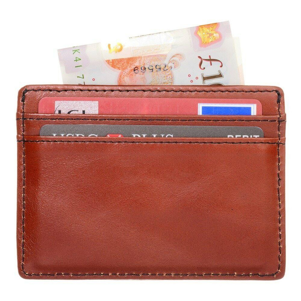 "Pecu" Men's RFID Blocking Credit Card Holder in Vintage Leather - Vintage Brown and Black