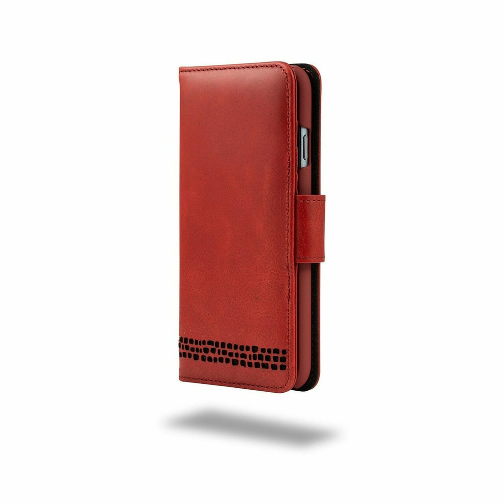 iPhone 12 Apple Wallet Phone Case - Premium Real Leather - Red and Black