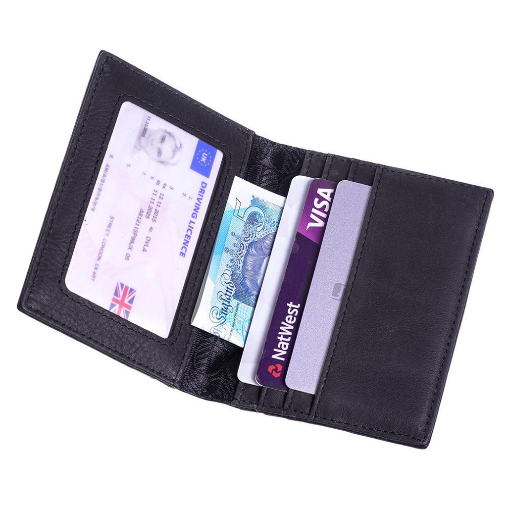 Men's Compact Leather Wallet Card Holder in Charcoal Black