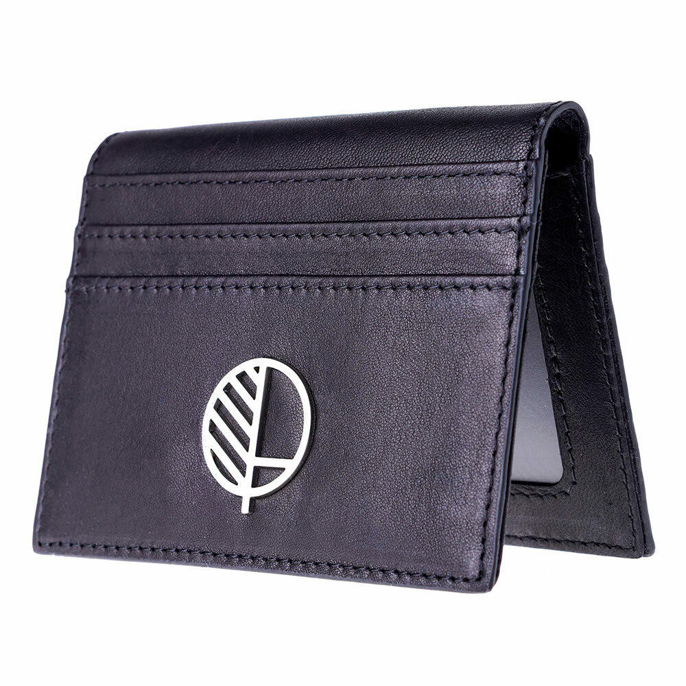 Men's compact leather wallet card holder in Verglas Black