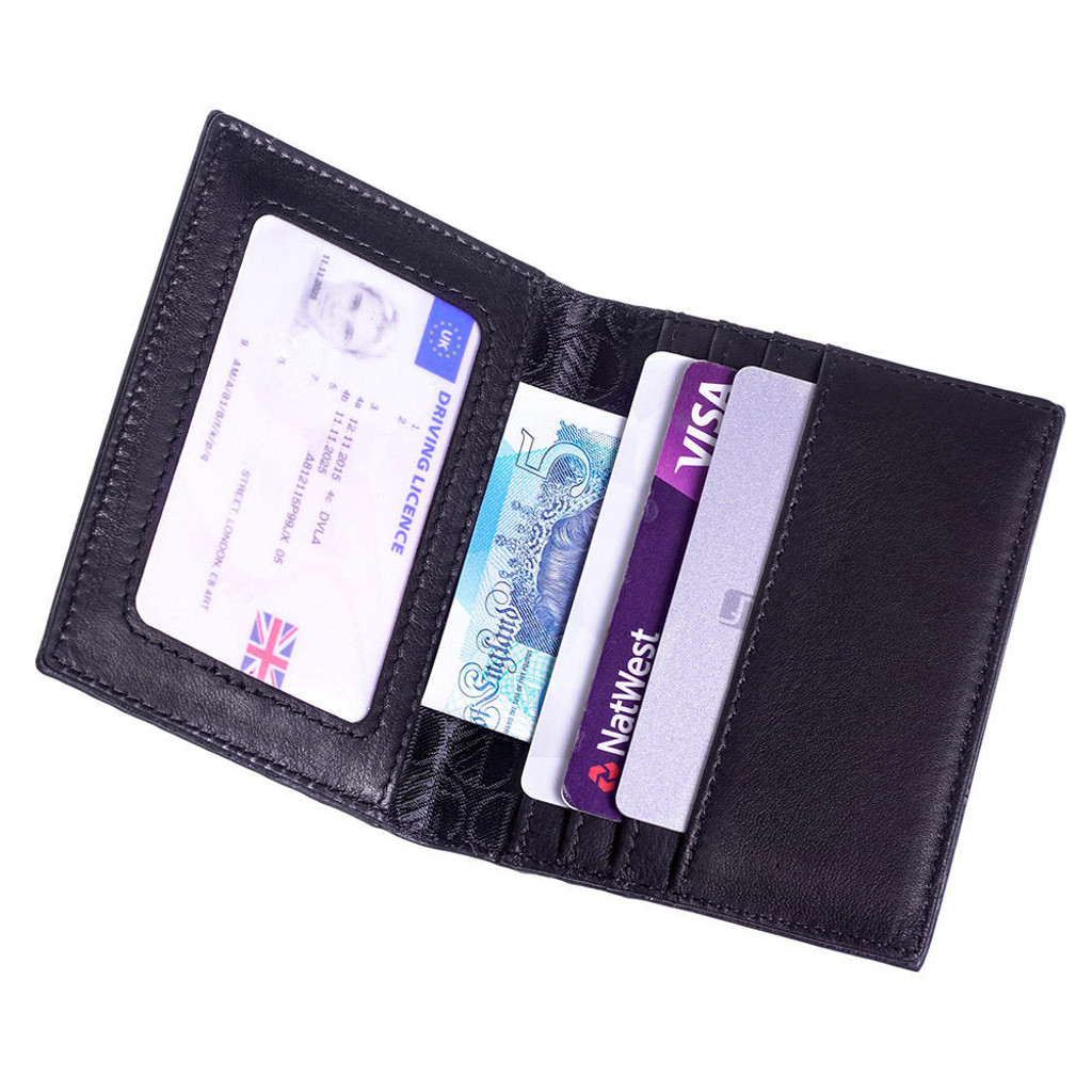 Men's Compact Leather Wallet Card Holder in Verglas Black