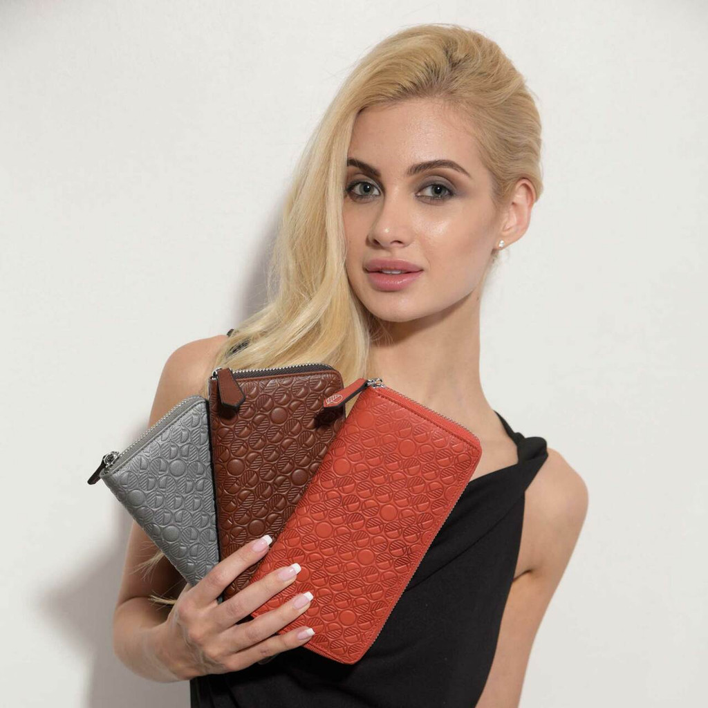 Brown Leather Zip Purse and Card Holder for Women