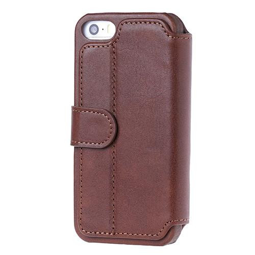 Premium brown leather wallet case for iPhone 5