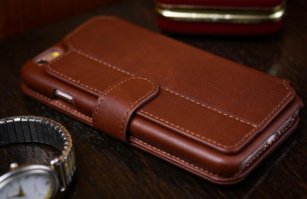 iPhone 5 brown leather flip wallet case