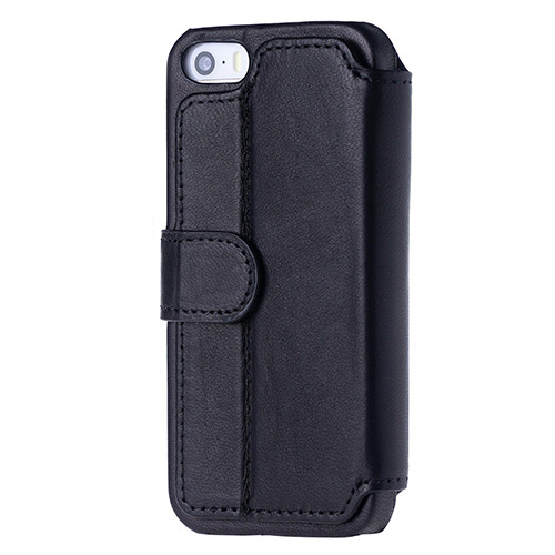Premium black leather wallet case for iPhone 5