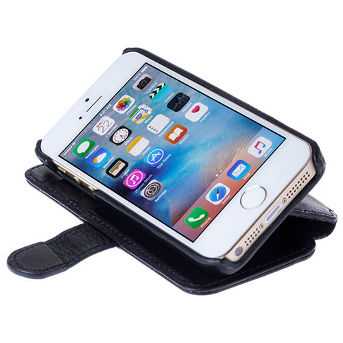 Slim charcoal black iPhone 5 leather flip wallet case