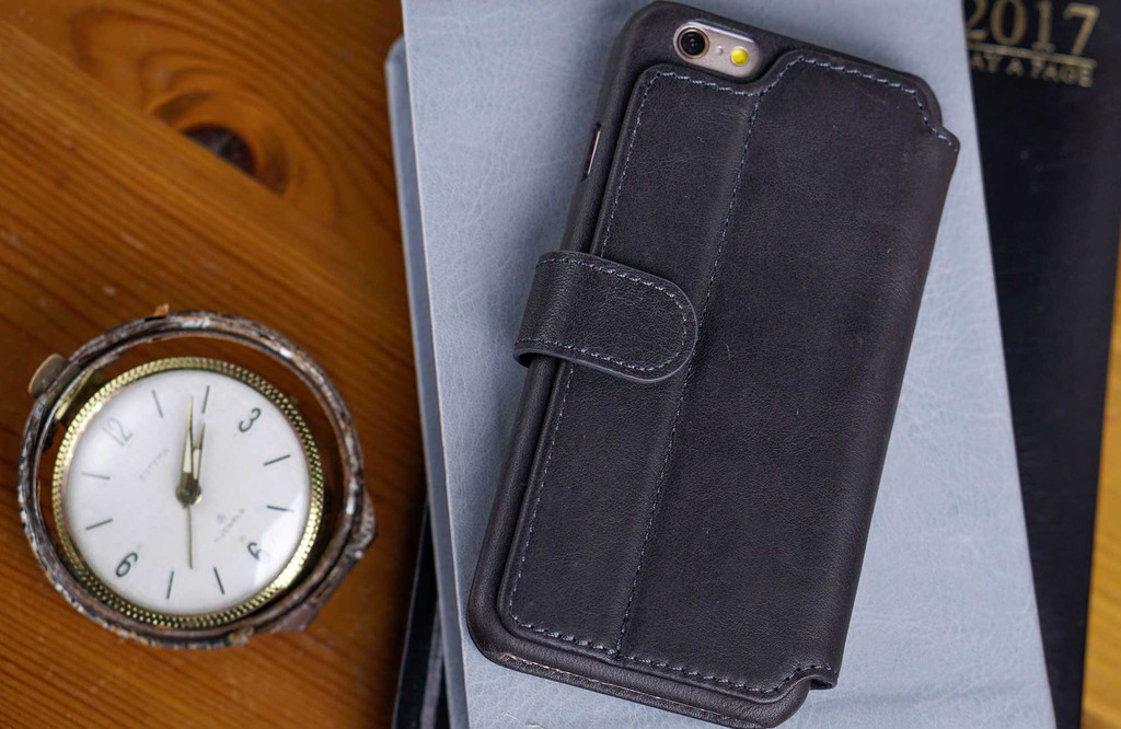 Stylish black leather wallet case for iPhone 5