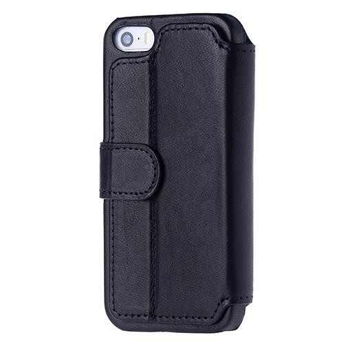 Premium black leather wallet case for iPhone 5
