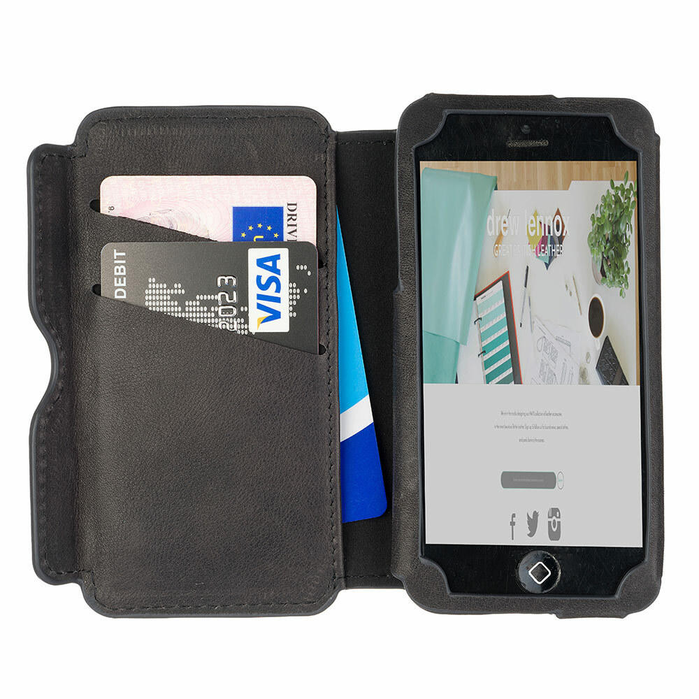 Black embossed leather folio case for iPhone 7