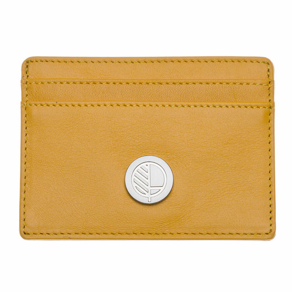 British leather yellow slim card holder front view
