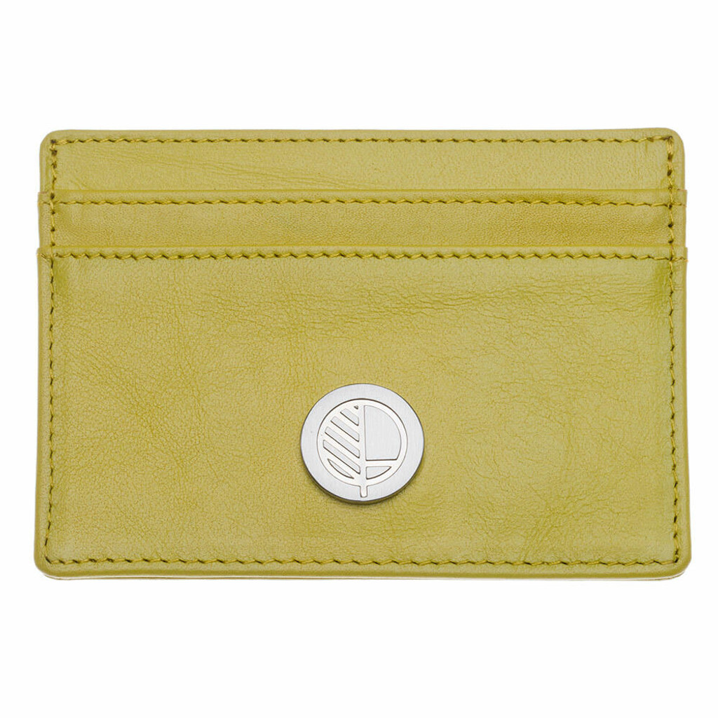British leather slim card holder in lime green