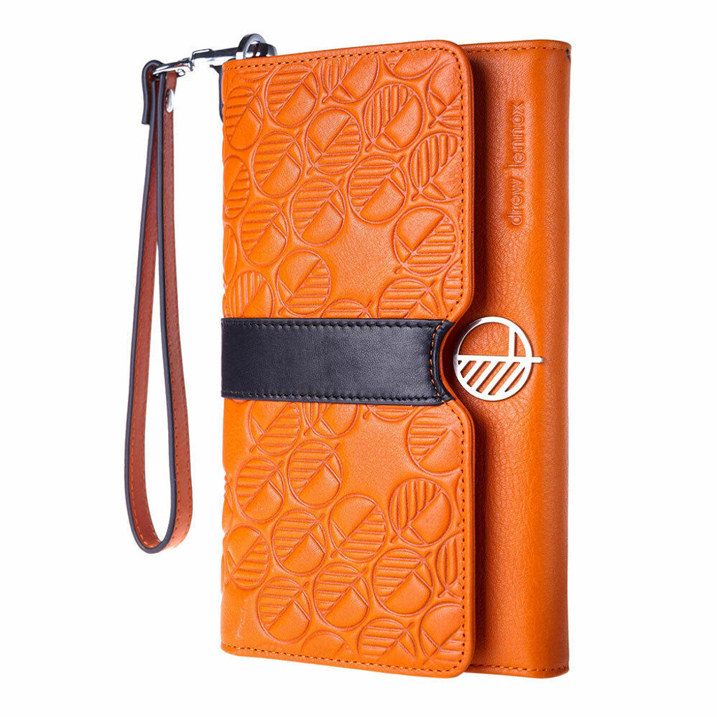 Luxury Genuine Leather Clutch Purse in Orange with Black Accent-Drew Lennox and Ed Hicks