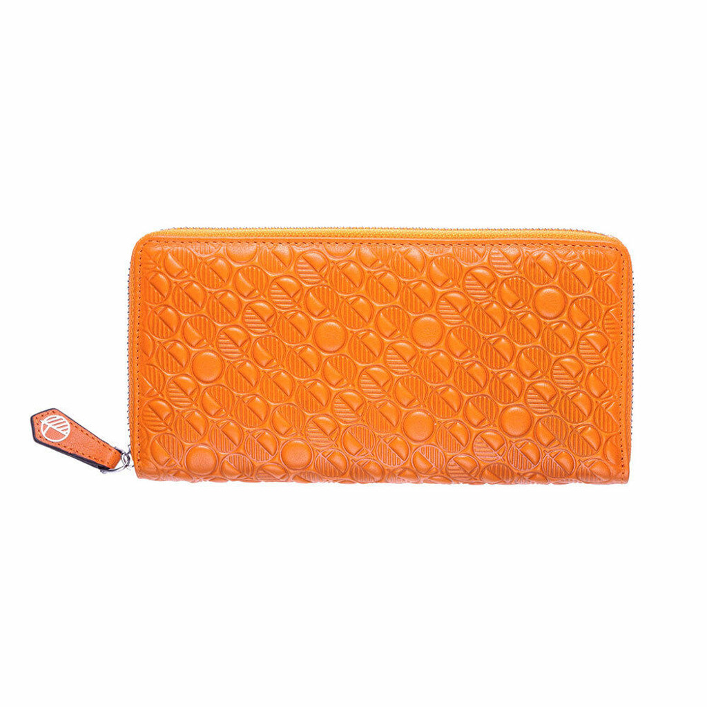 Orange leather purse with continental design
