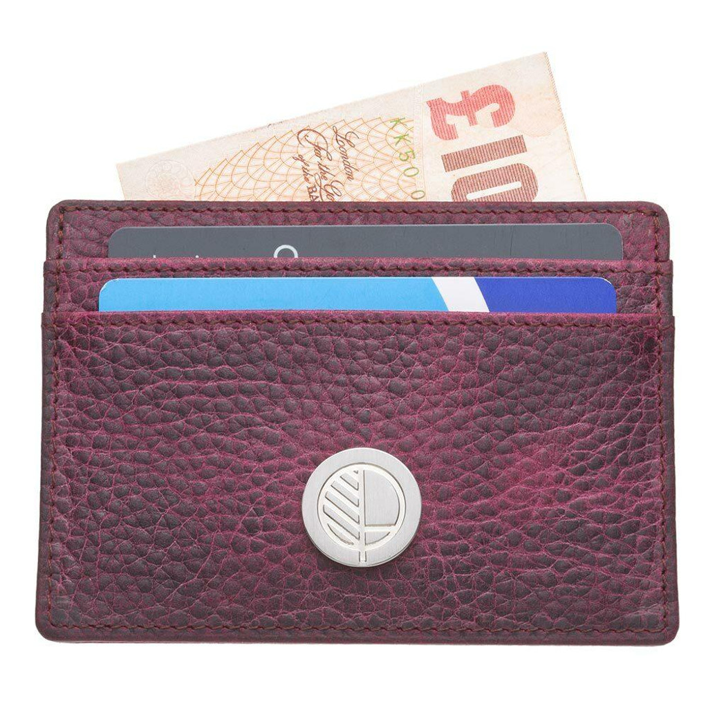 Women's Real Leather Slim Credit Card Case in Textured Mountain Bear Plush Purple -Drew Lennox