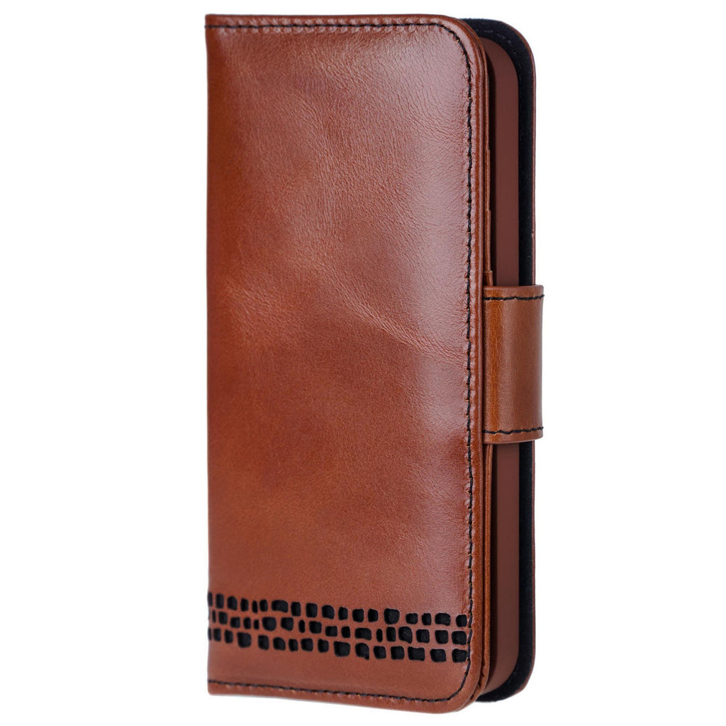 Brown leather wallet case for iPhone 13 with card slots