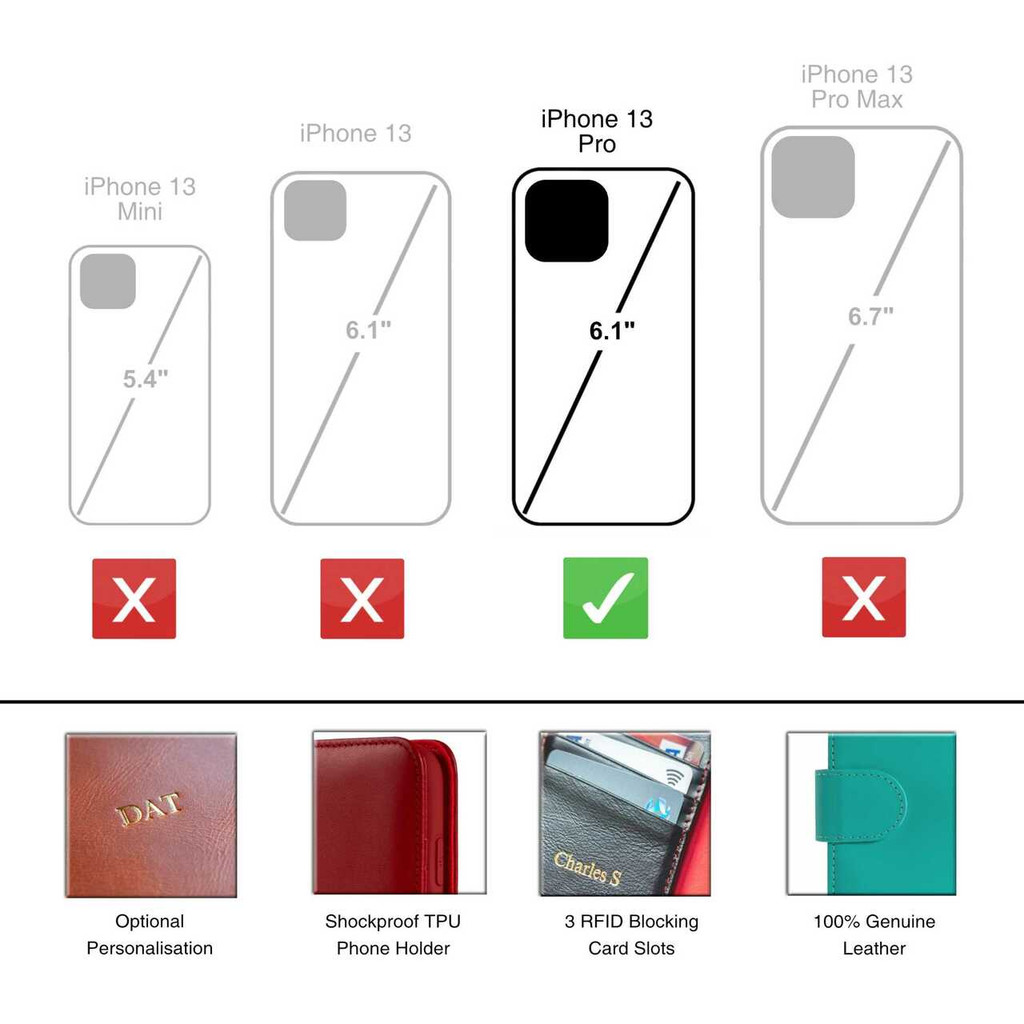 Brown leather wallet case for iPhone 13 Pro with card slots