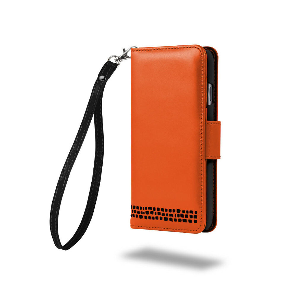 Kickstand feature of Royale iPhone SE leather case in use