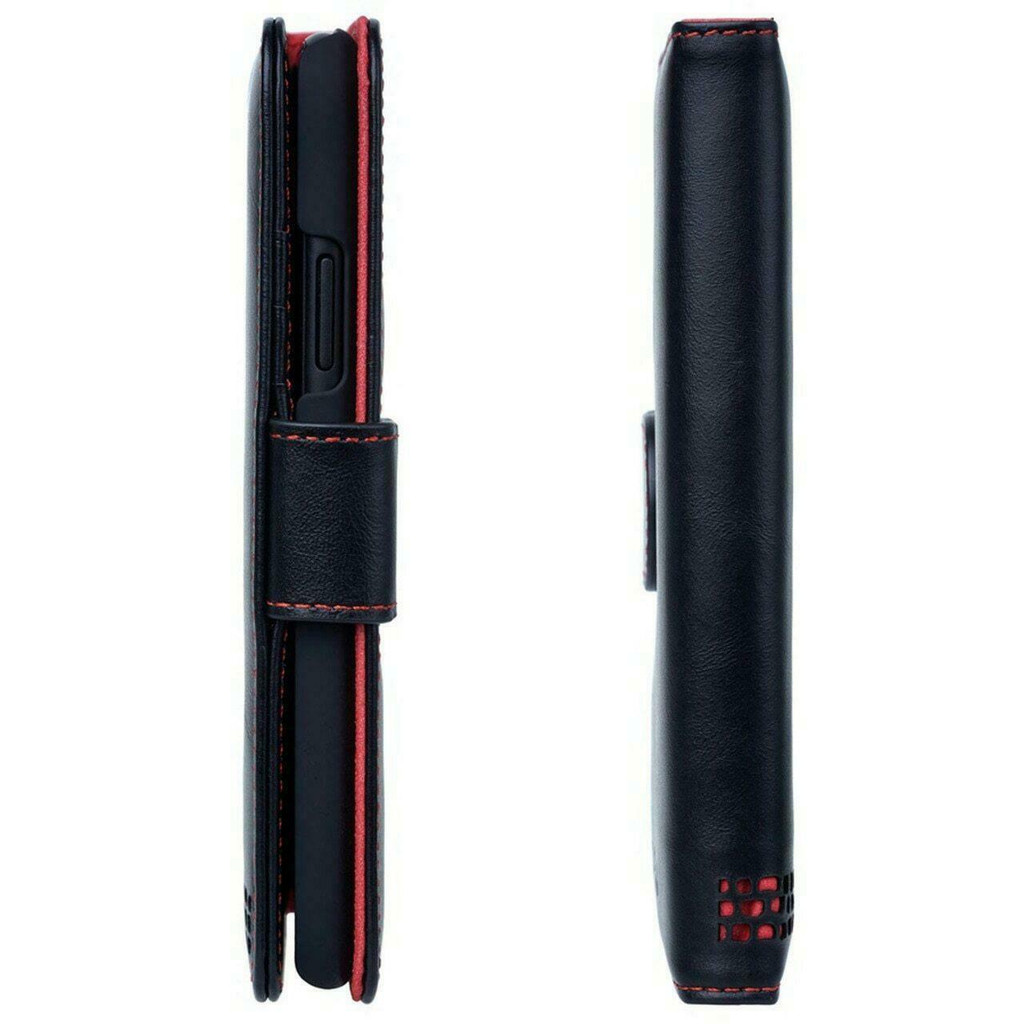 Angled view of Royale iPhone XR wallet case standing upright